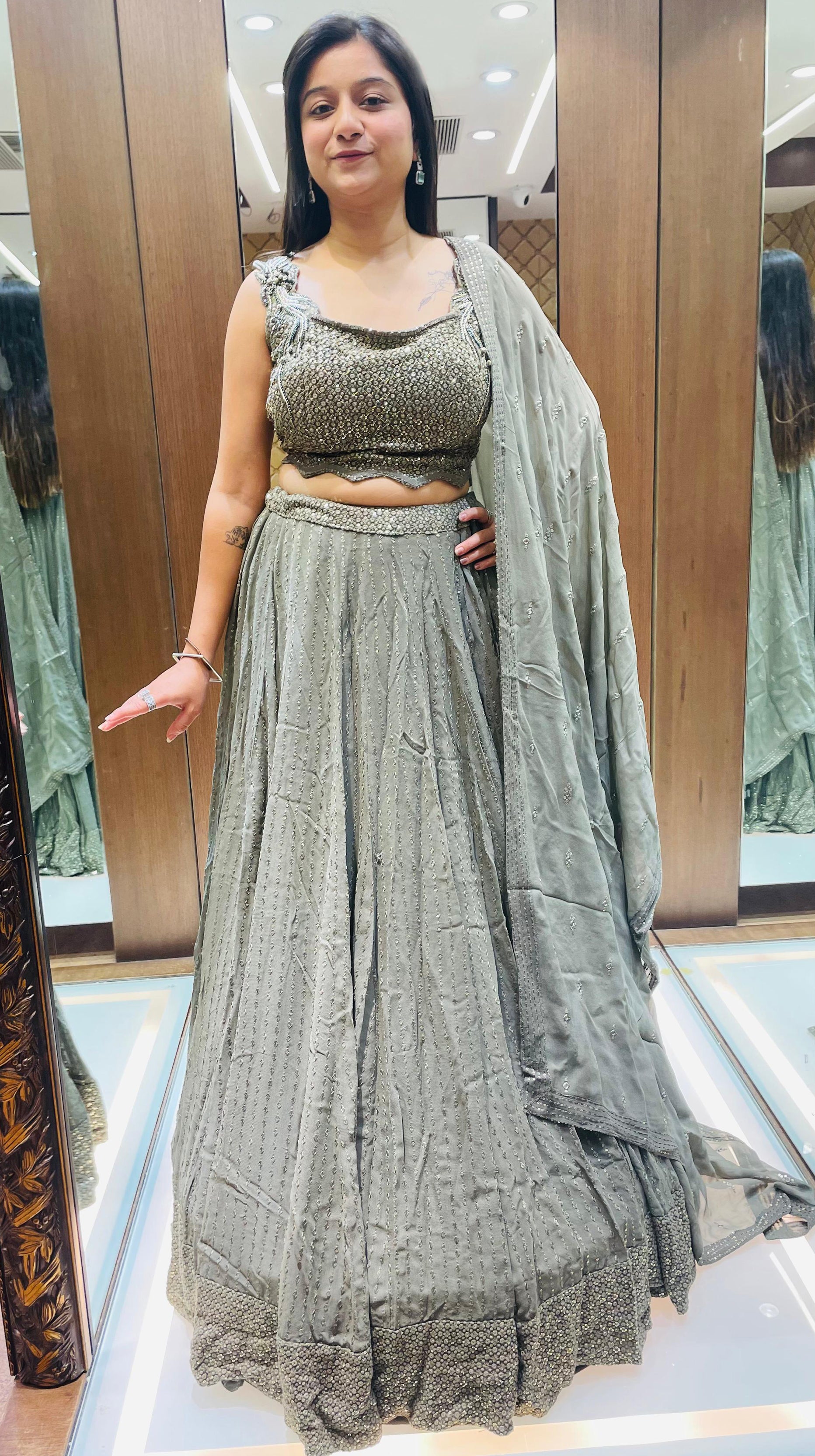 Dusty Green Color Georgette Thread Work Lehenga Choli